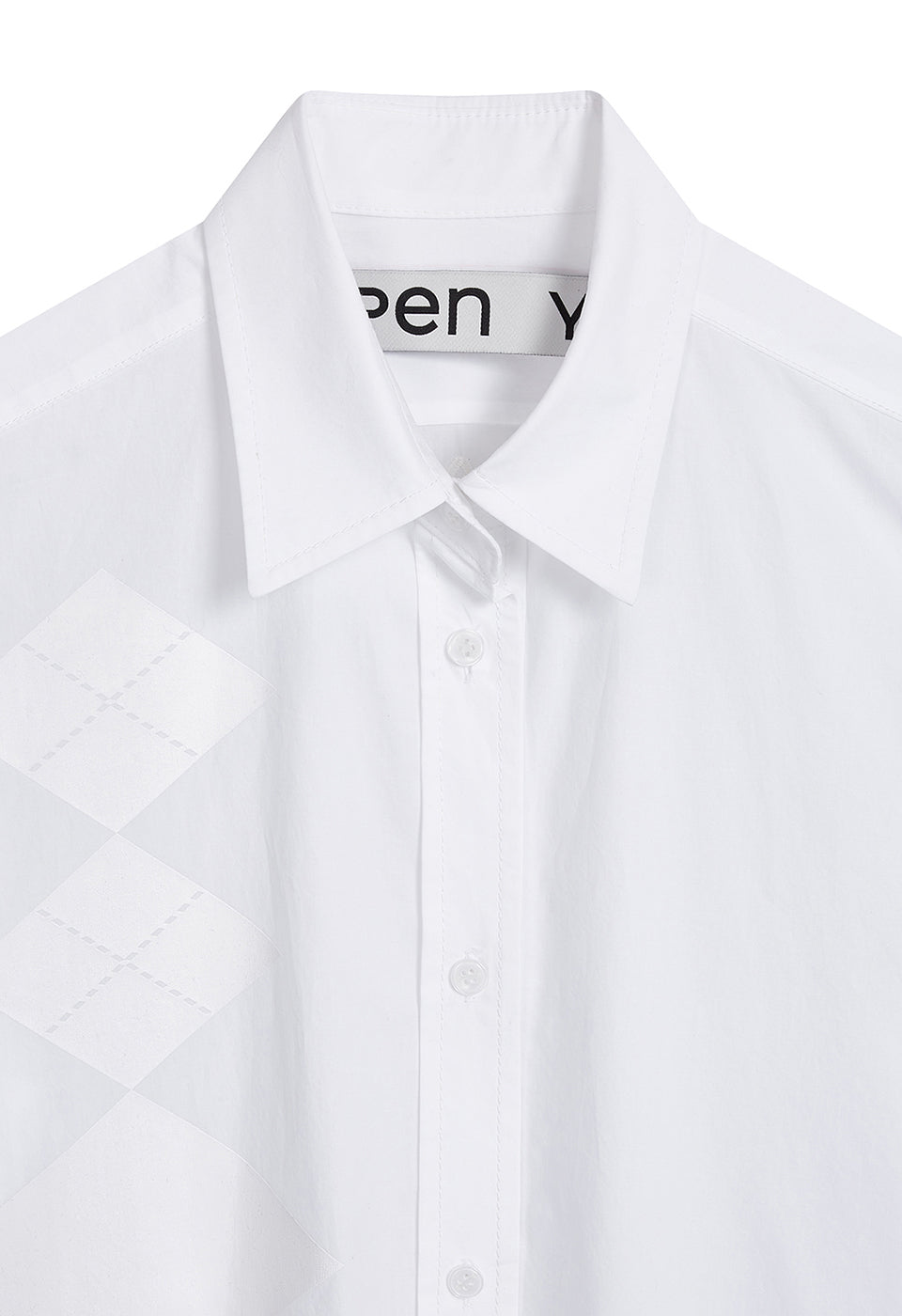 OPEN YY Argyle Button Down Shirt White