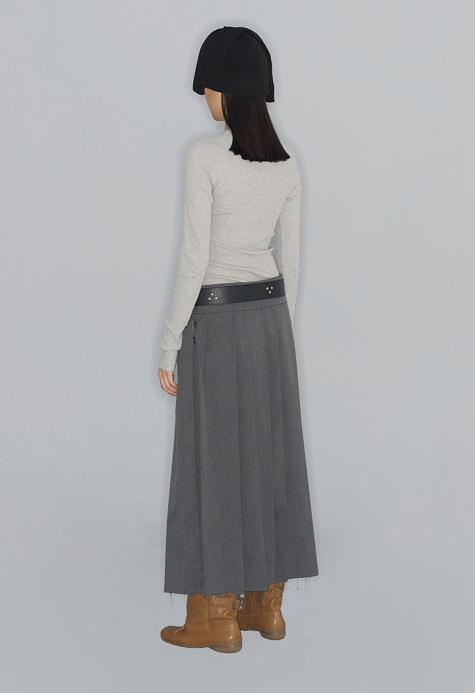 OPEN YY Pleated Wrap Maxi Skirt Gray