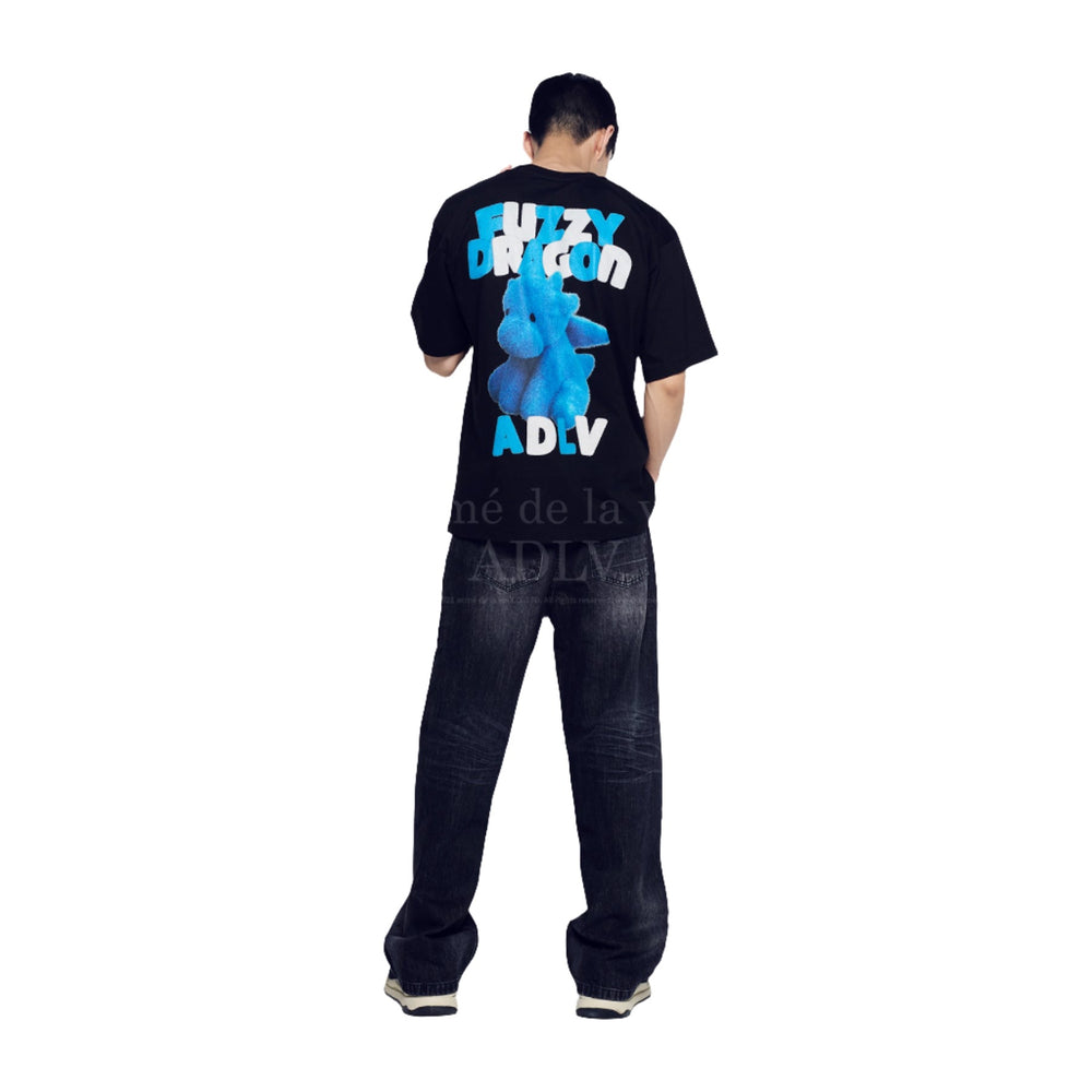 ADLV Fuzzy Font Dragon Short Sleeve T-shirt Black