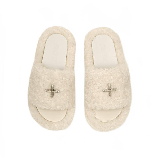 SMFK Compass Woolly White Velvet Plush Slippers