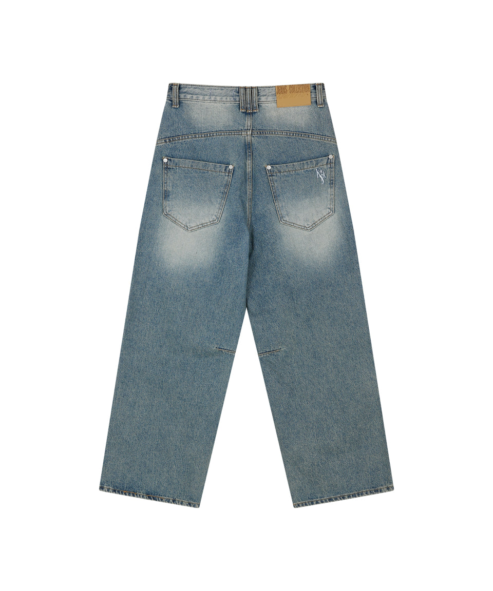 KASHIKO Washed RIvet Wide Jean Light Blue