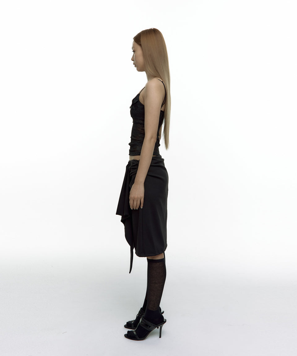 KASHIKO Embroied Patch Draped Wrap Skirt