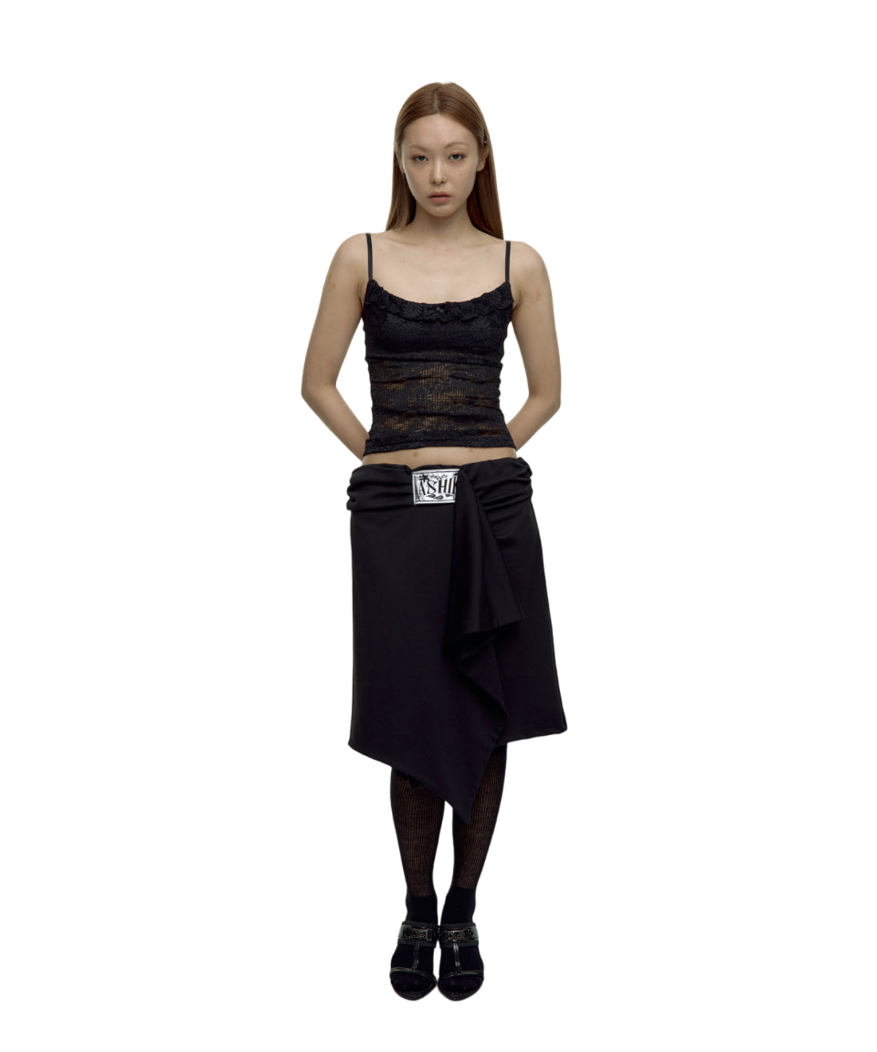 KASHIKO Embroied Patch Draped Wrap Skirt