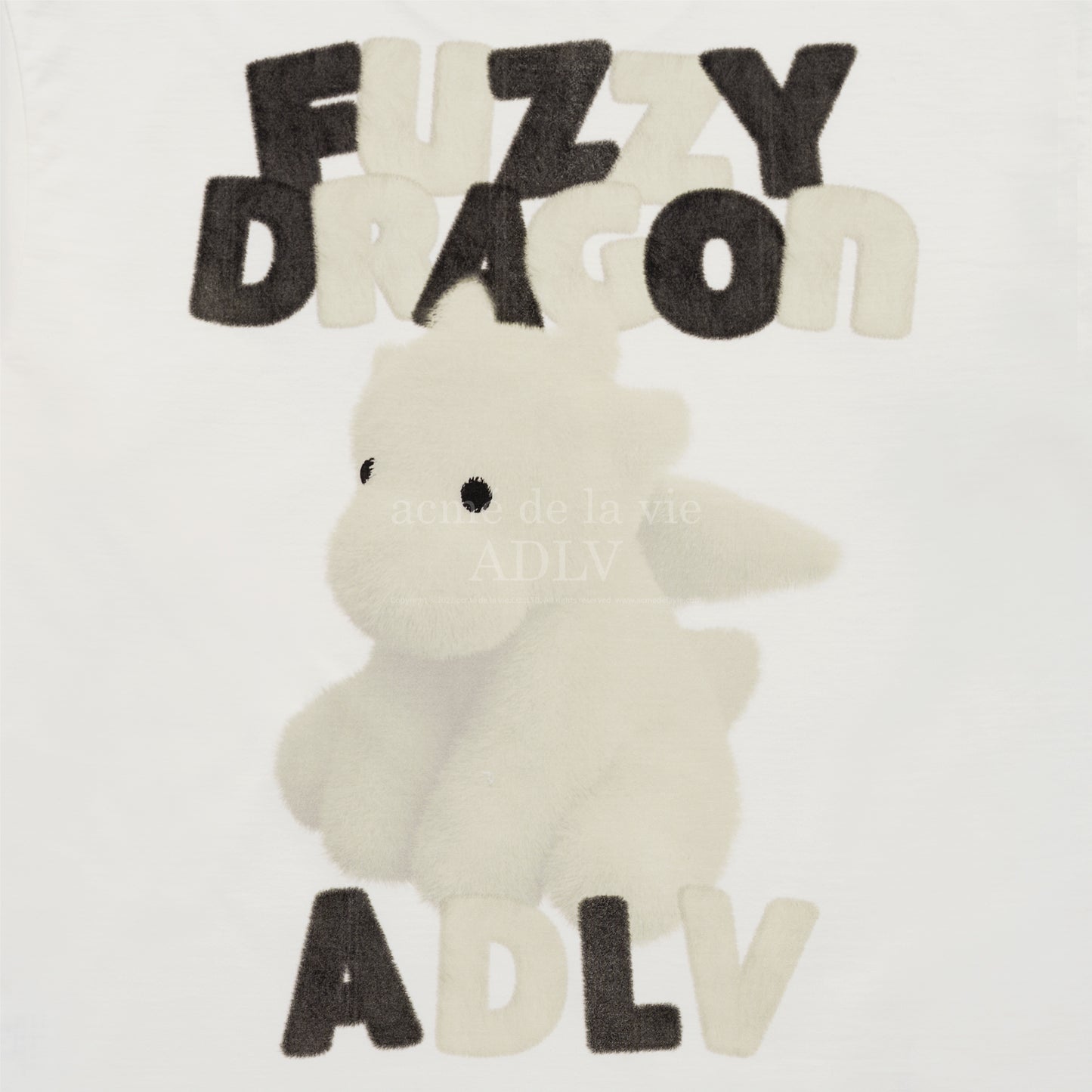 ADLV Fuzzy Font Dragon Short Sleeve T-shirt Cream