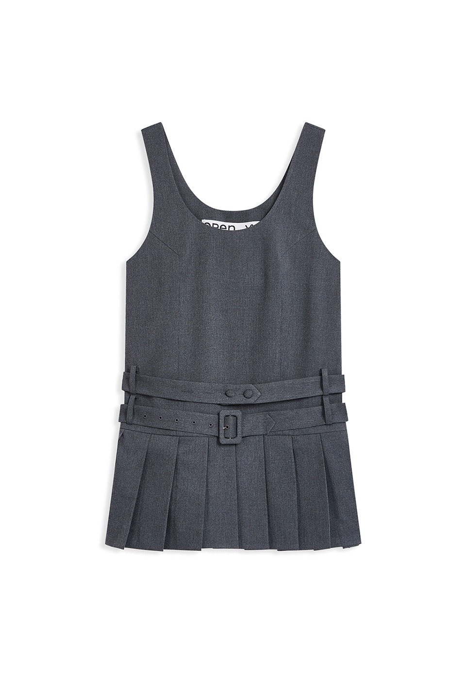 OPEN YY Belted Pleated Mini Dress Gray