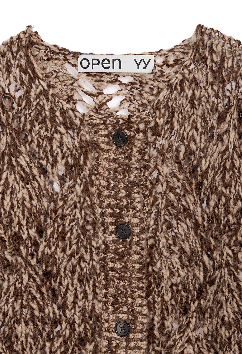 OPEN YY Argyle Pointelle Cardigan Brown