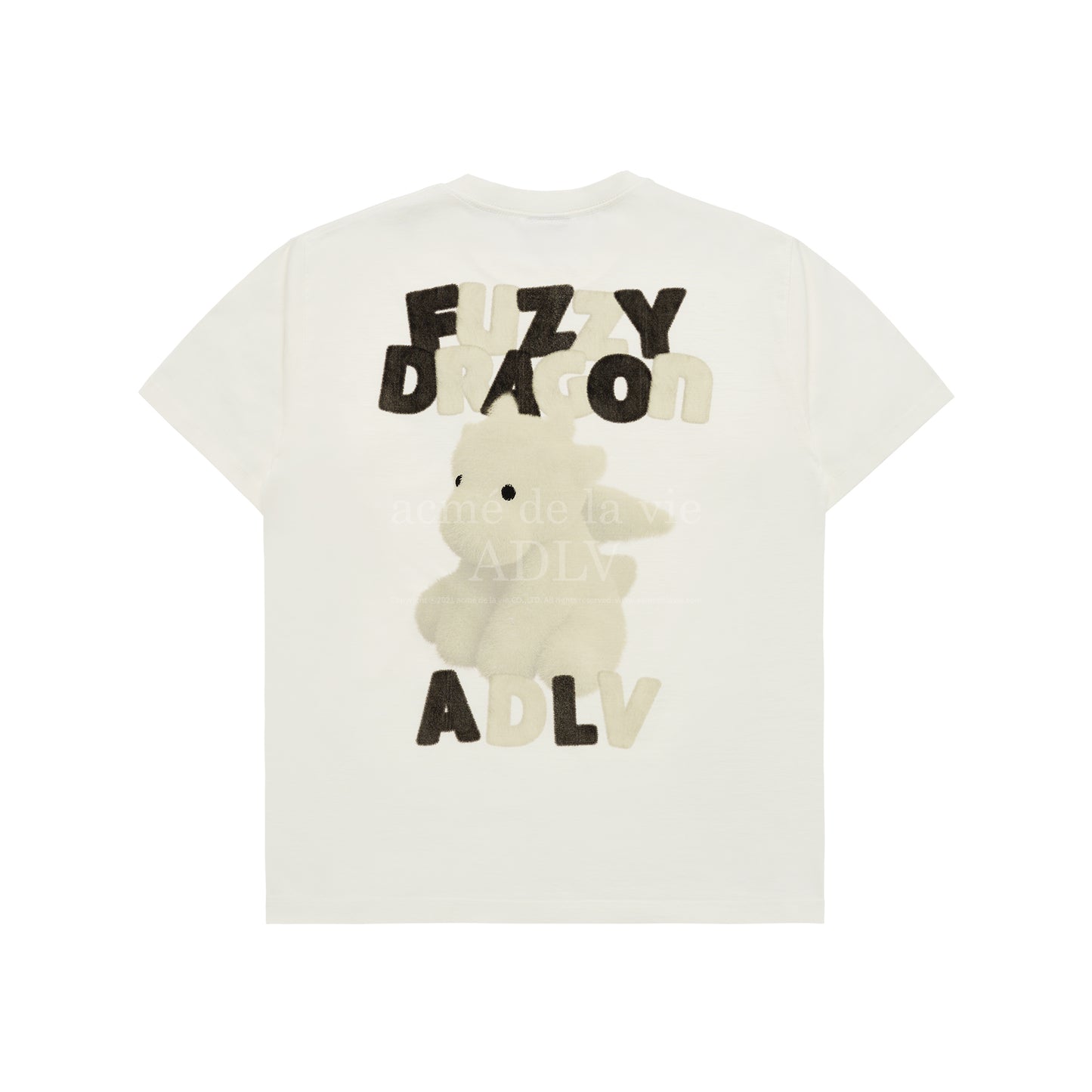 ADLV Fuzzy Font Dragon Short Sleeve T-shirt Cream