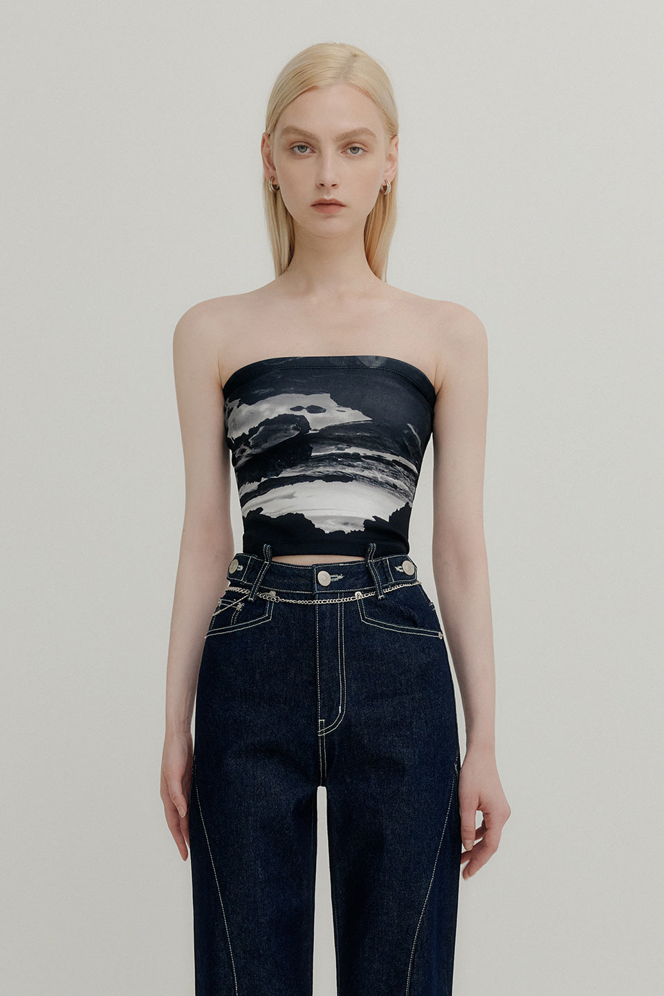 YUSE Printed Tube Top - Dark Seaside