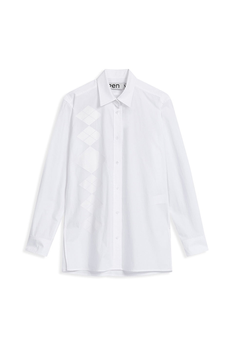 OPEN YY Argyle Button Down Shirt White