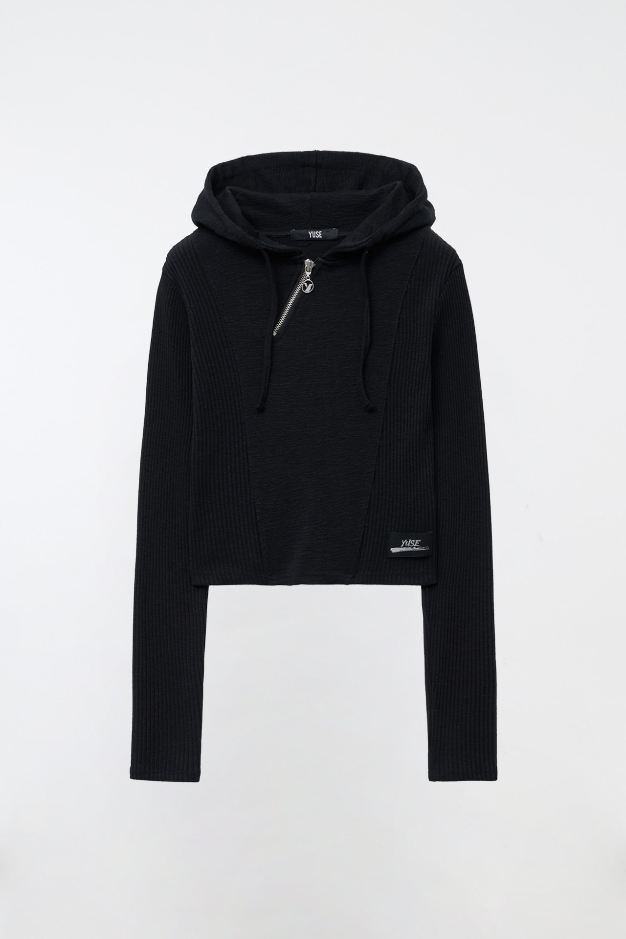 YUSE Unbalance Mix Half Zip-up Hoodie Top Black