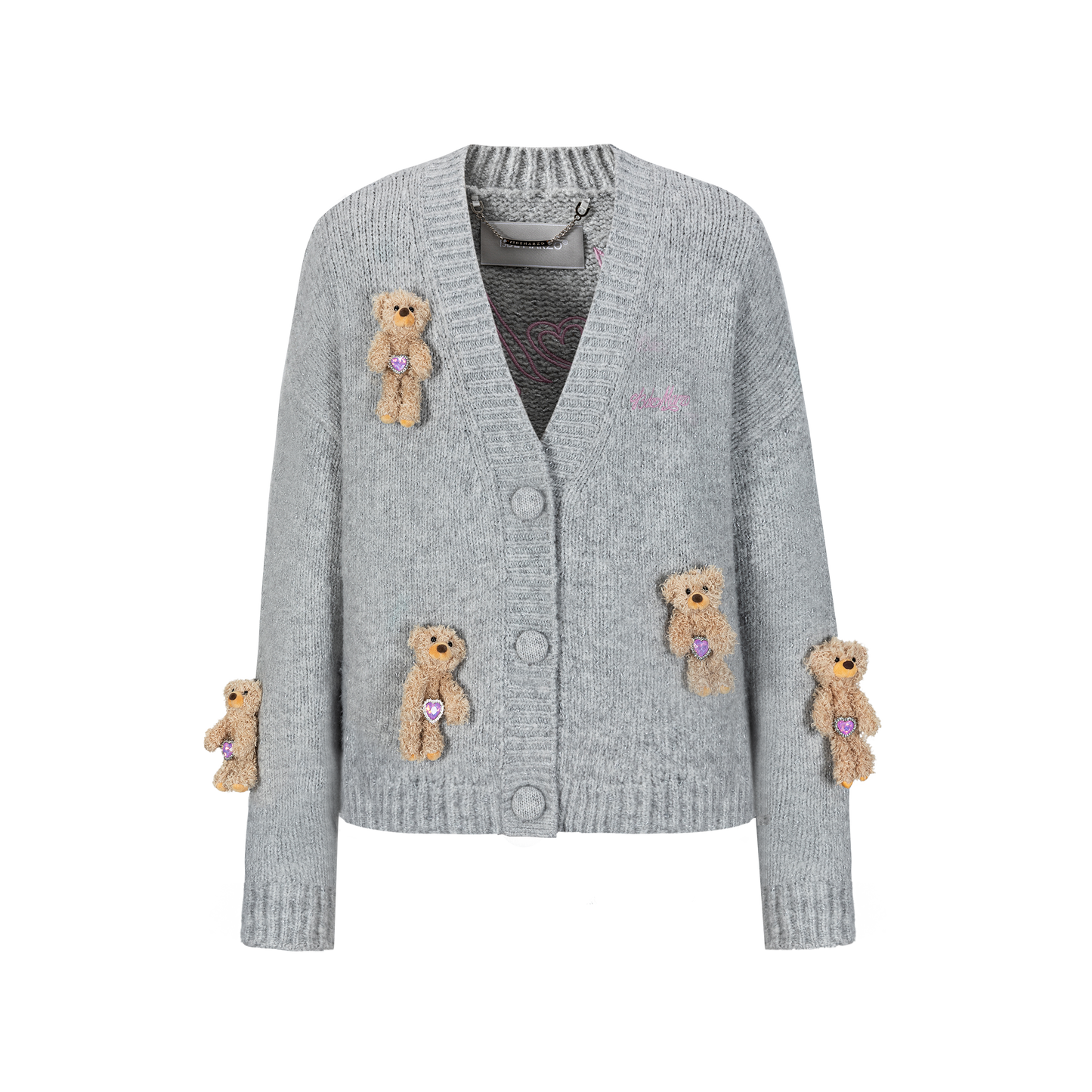 13DE MARZO Doozoo Rhinestone Cardigan Grey