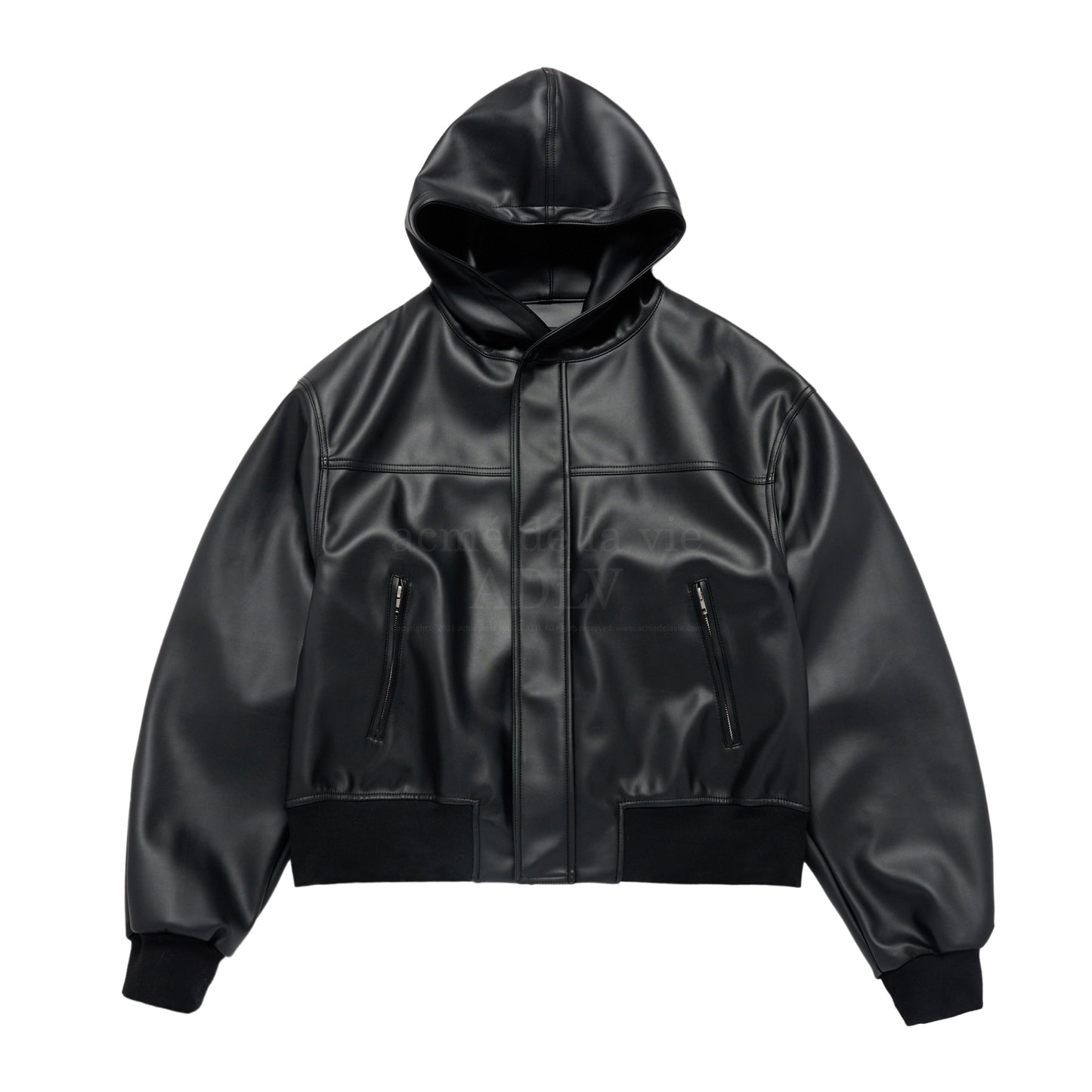 ADLV Vegan Leather Hoodie Jacket Black