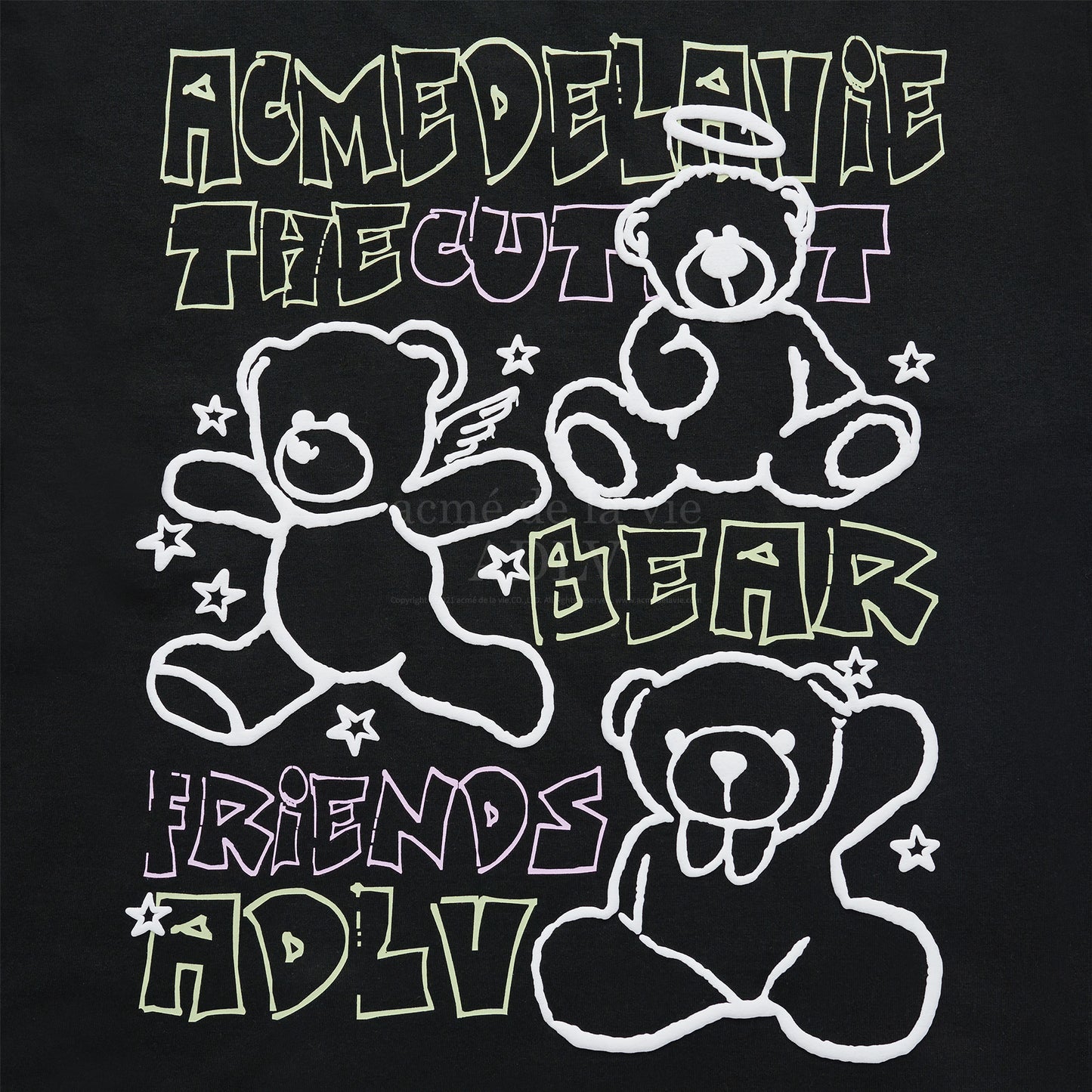 ADLV Bear Friends Doodle Artwork Short Sleeve T-shirt Black