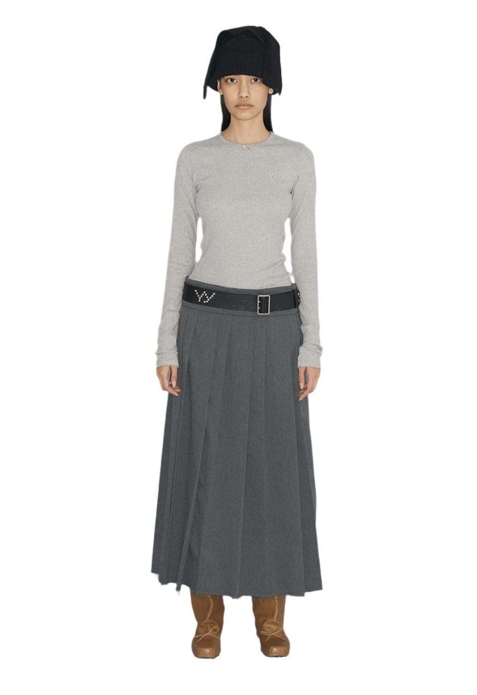 OPEN YY Pleated Wrap Maxi Skirt Gray