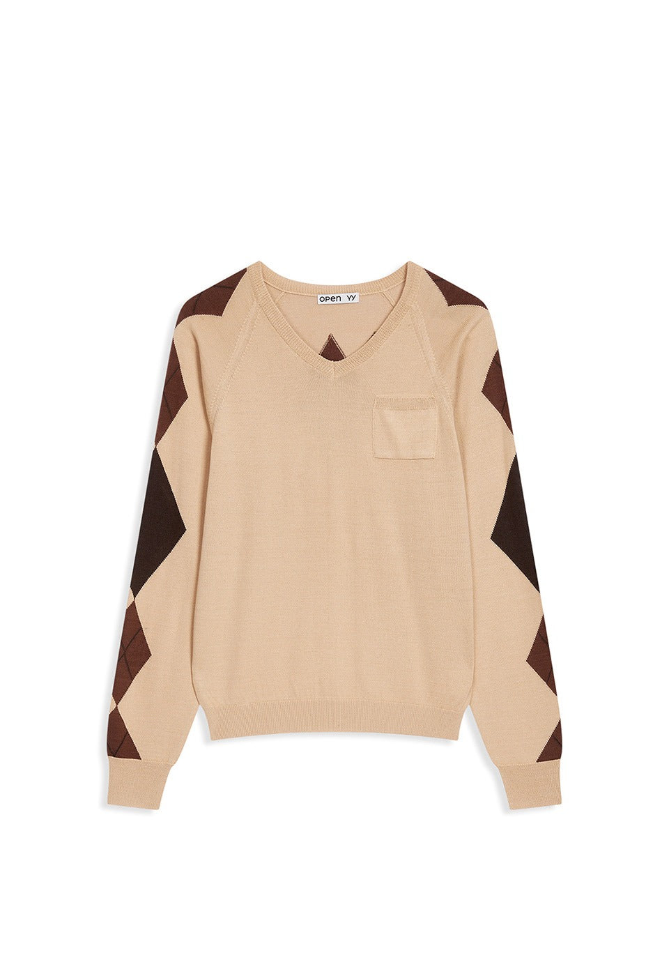 OPEN YY Argyle V-neck Knit Beige