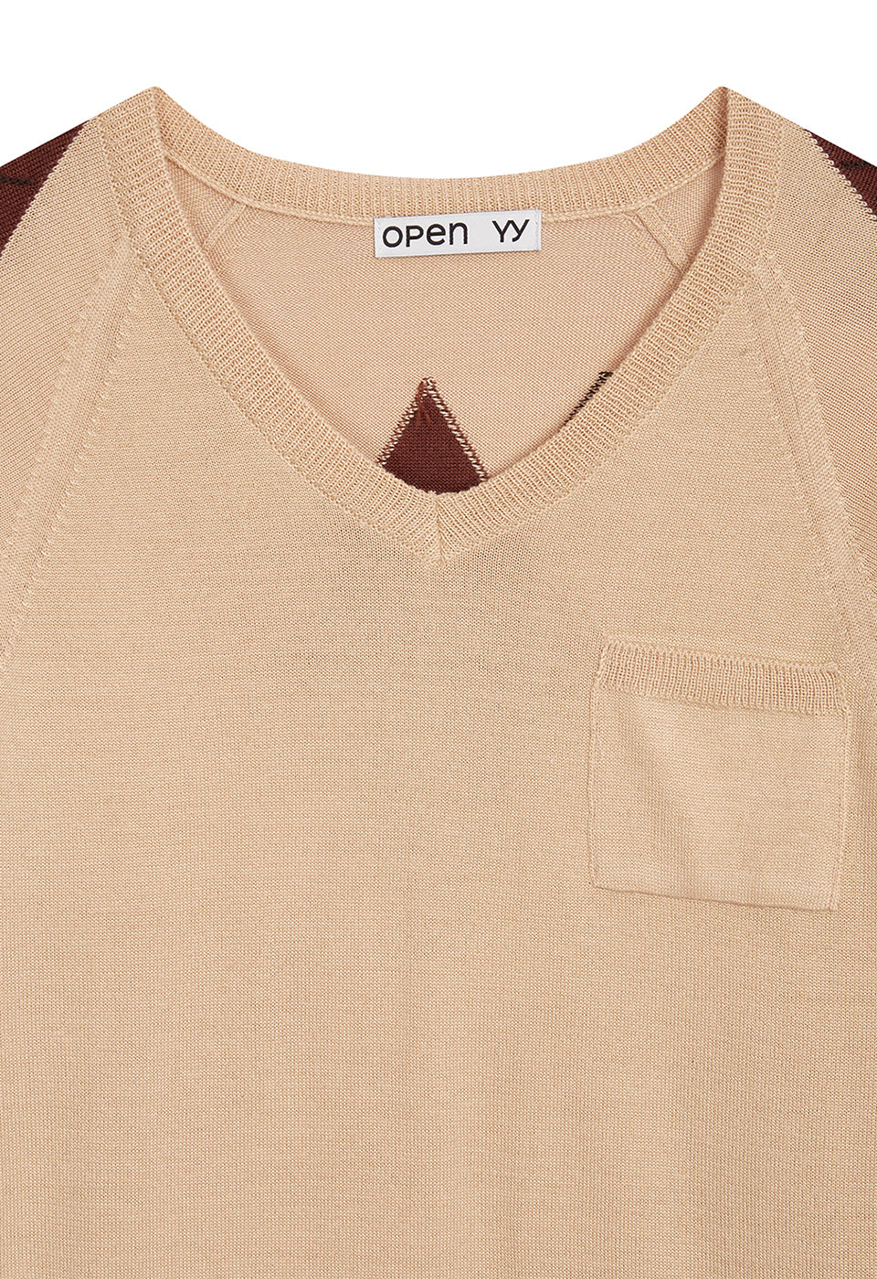 OPEN YY Argyle V-neck Knit Beige