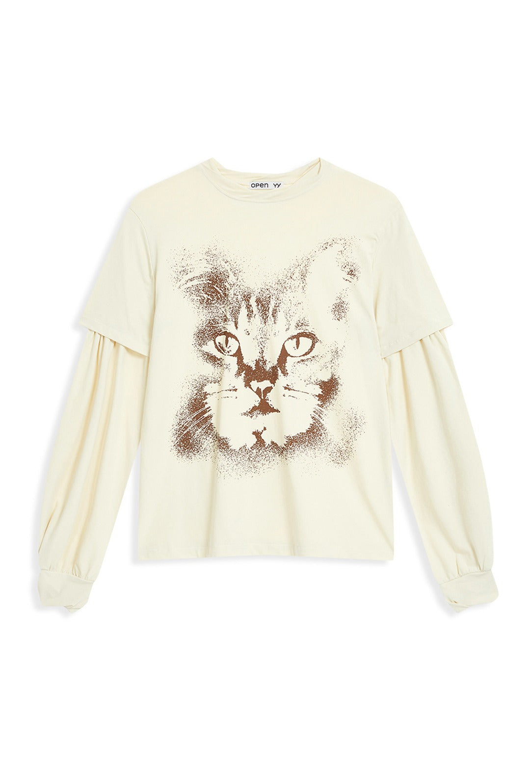 OPEN YY Layered Cat T-shirt Cream