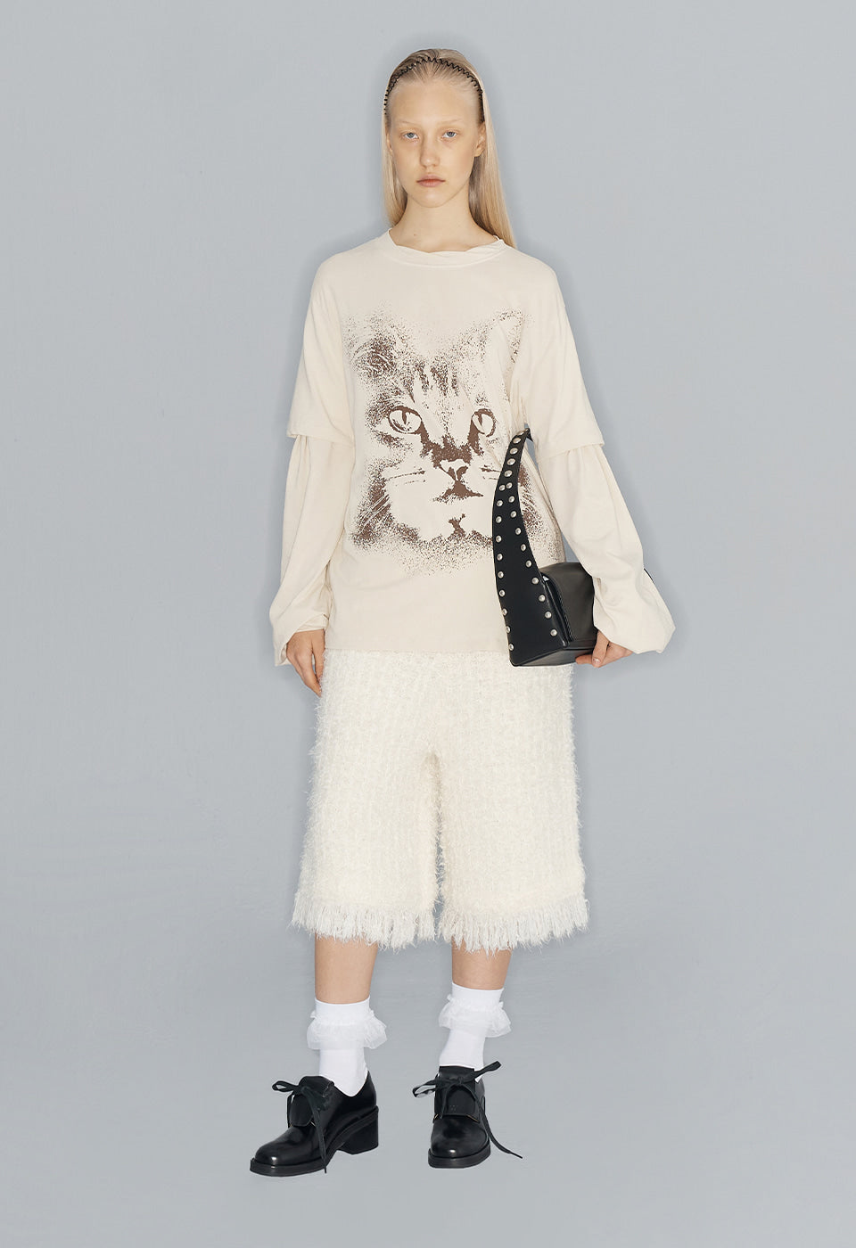 OPEN YY Layered Cat T-shirt Cream