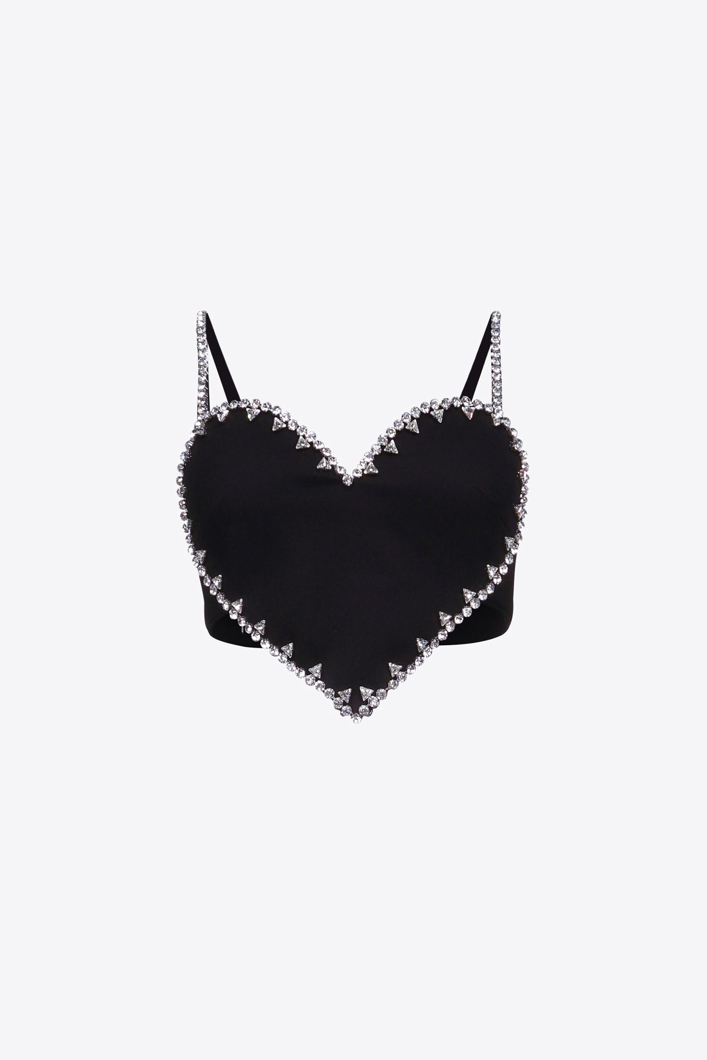 AREA Crystal Trim Heart Top Black