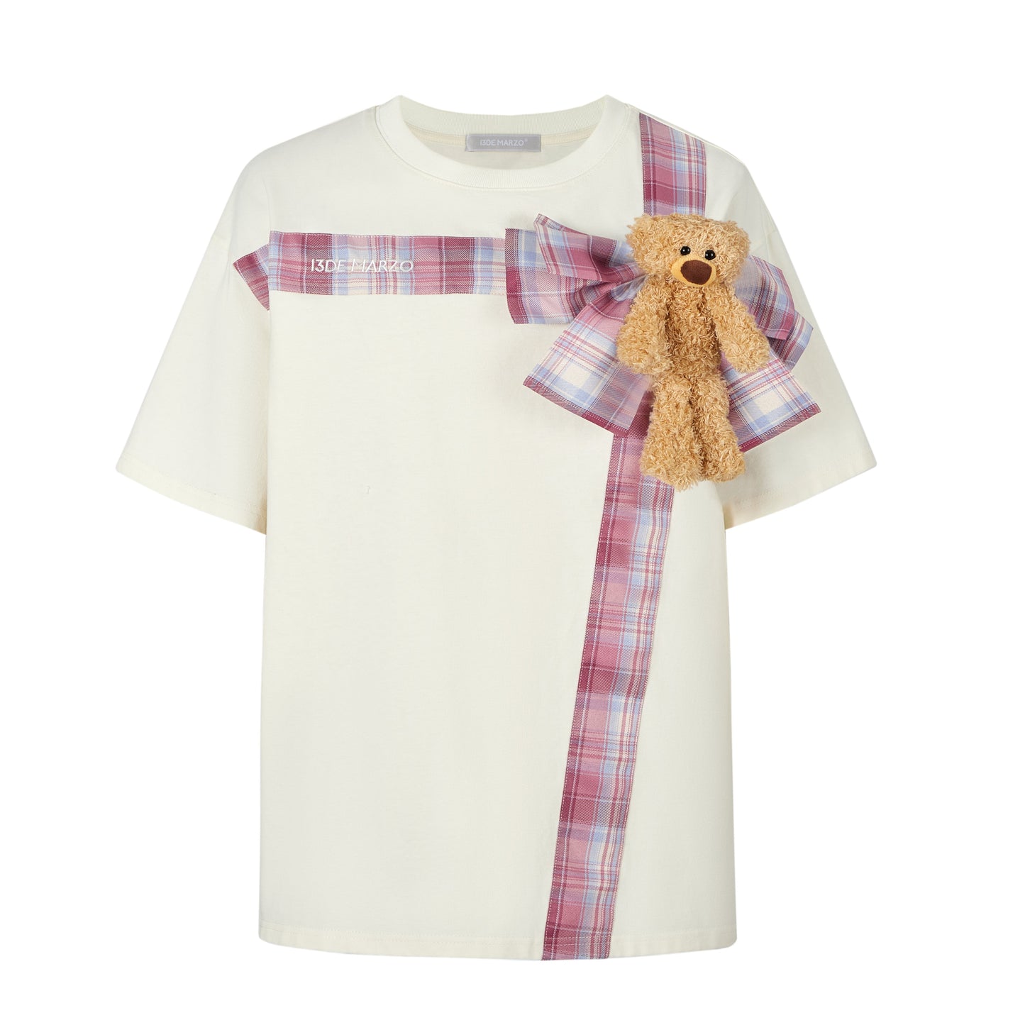 13DE MARZO Bear Gift Bow T-Shirt Beige