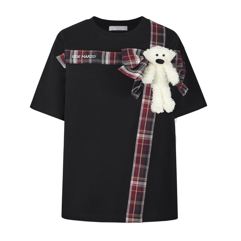 13DE MARZO Bear Gift Bow T-Shirt Black
