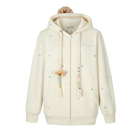 13DE MARZO Bear Colorful Dots Zip Hoodie Vanilla Ice