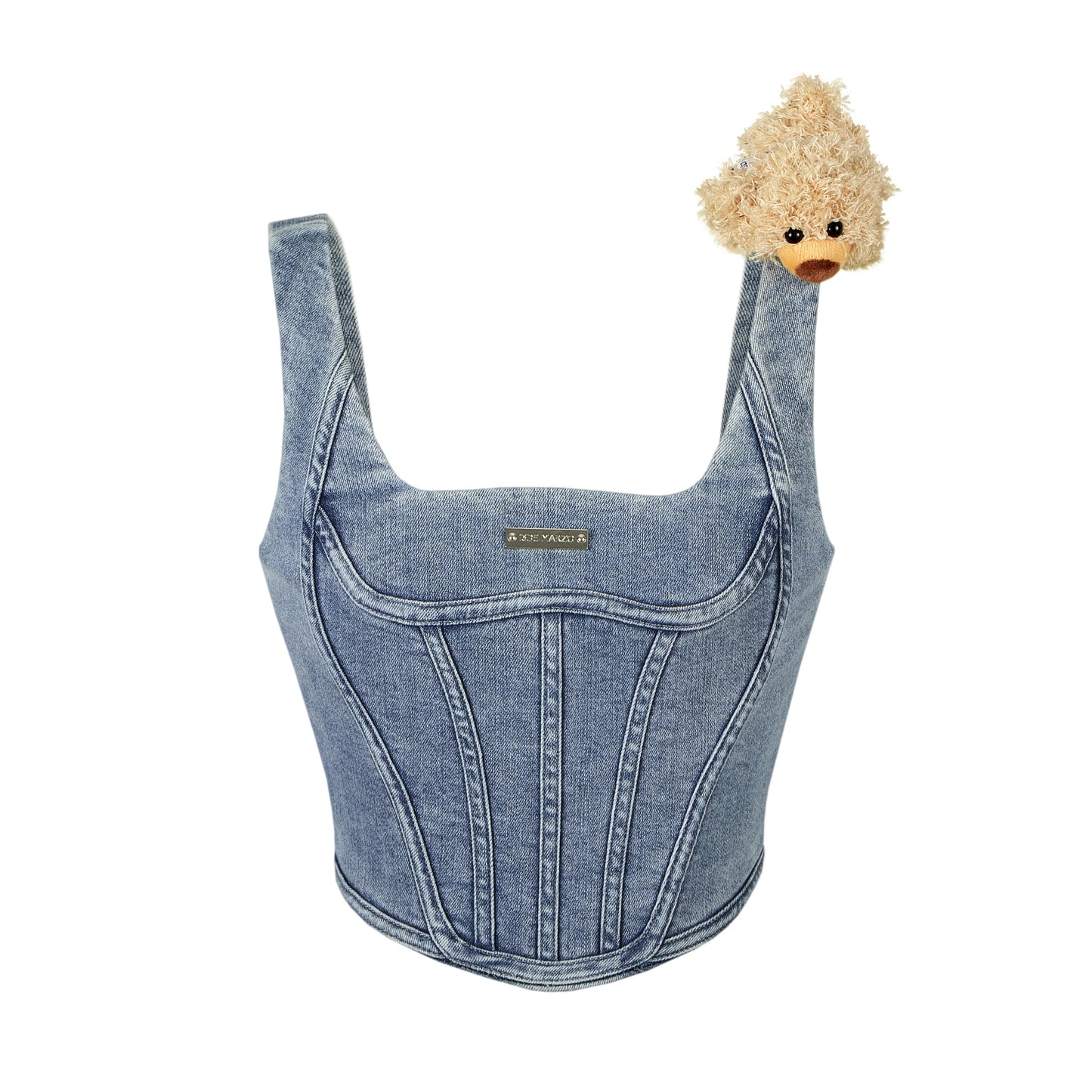 13DE MARZO Bear Curved Denim Vest Blue