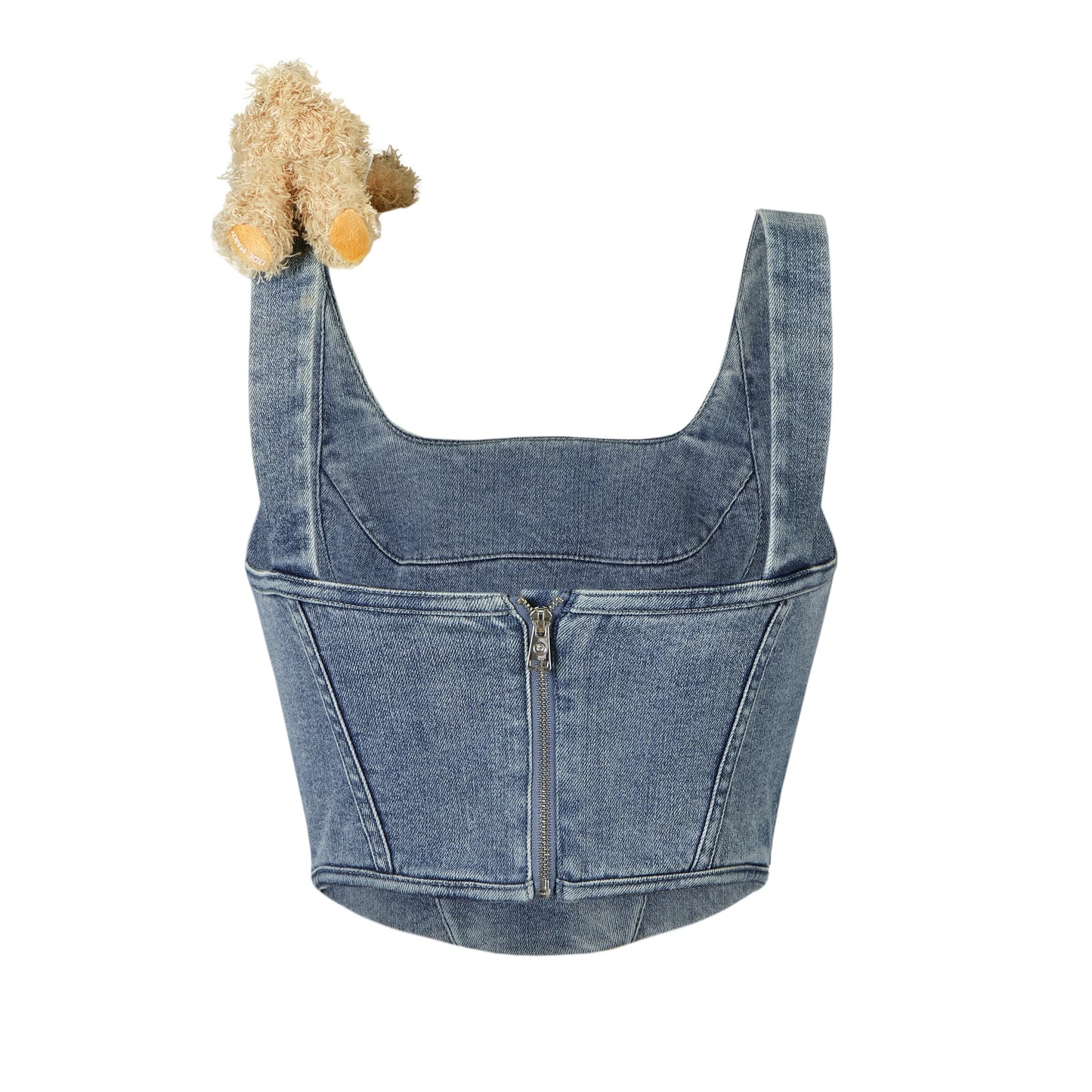 13DE MARZO Bear Curved Denim Vest Blue