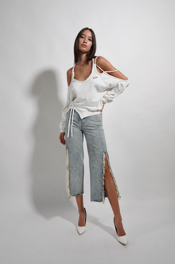 BLING Denim Split Side Wide Leg Pant