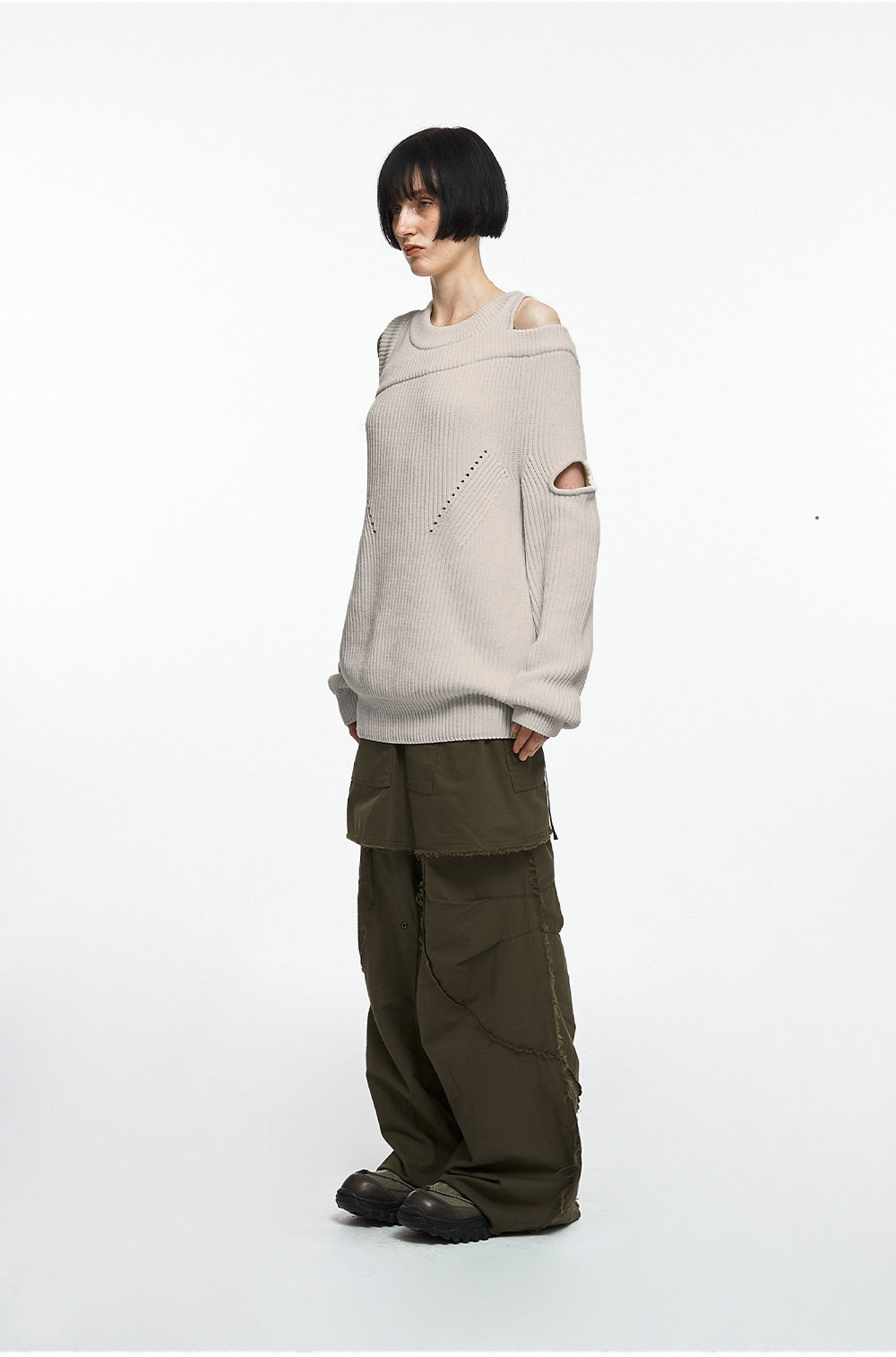 NACHE Asymmetric Layered Knit Oatmeal