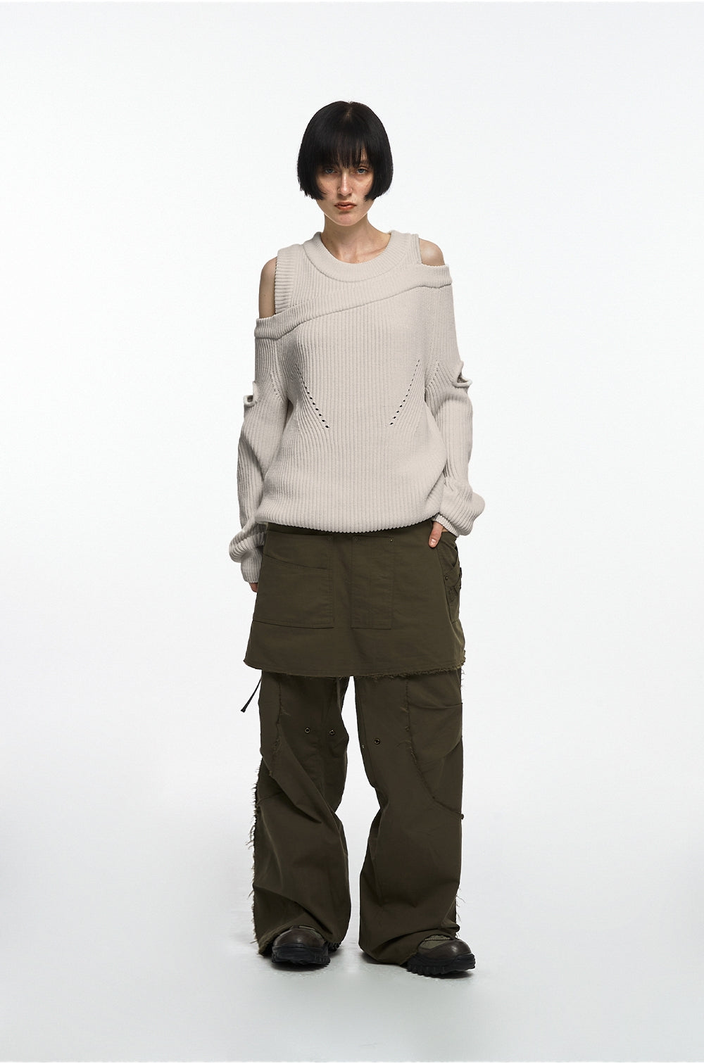 NACHE Asymmetric Layered Knit Oatmeal