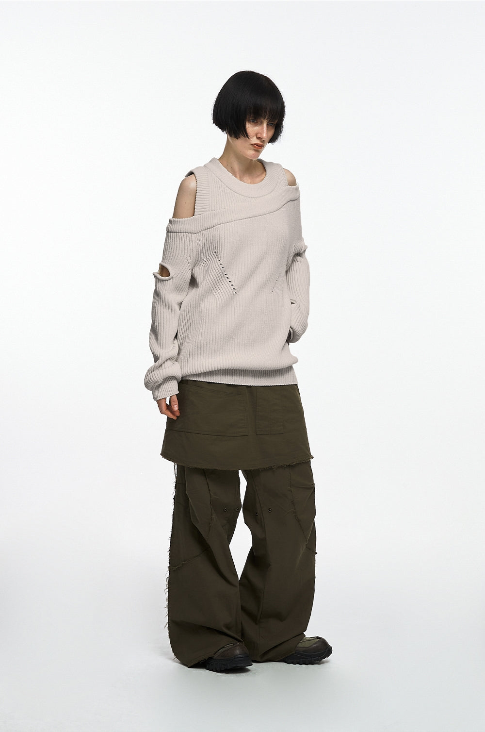 NACHE Asymmetric Layered Knit Oatmeal