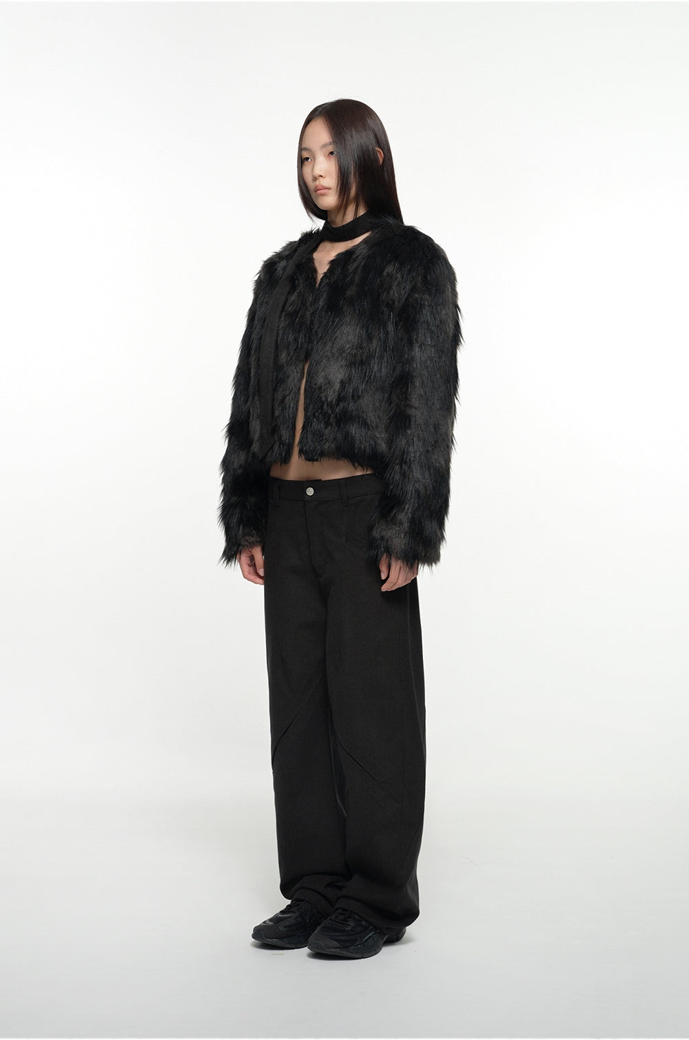 NACHE Jacquard Faux Fur Jacket Black