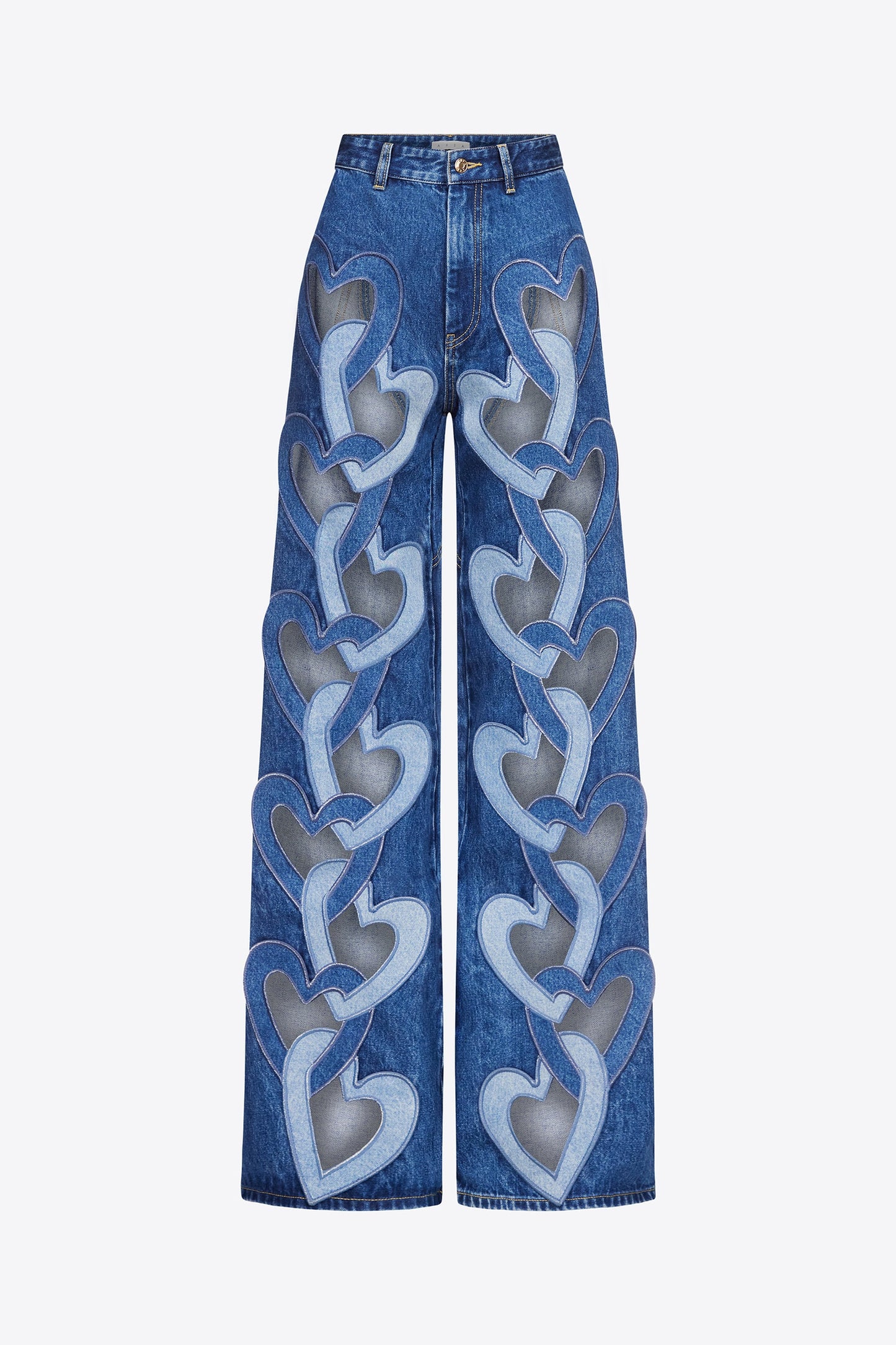 AREA Heart Cutout Wide Leg Jean Multi Denim Wash