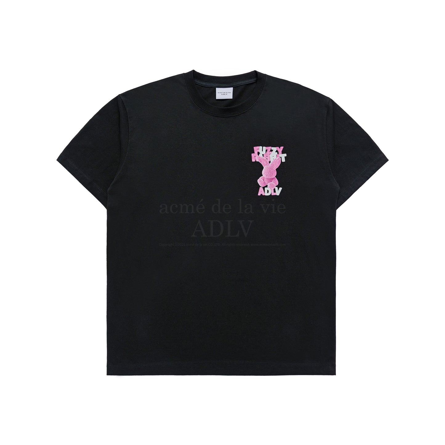 ADLV Fuzzy Font Rabbit Short Sleeve T-shirt Black