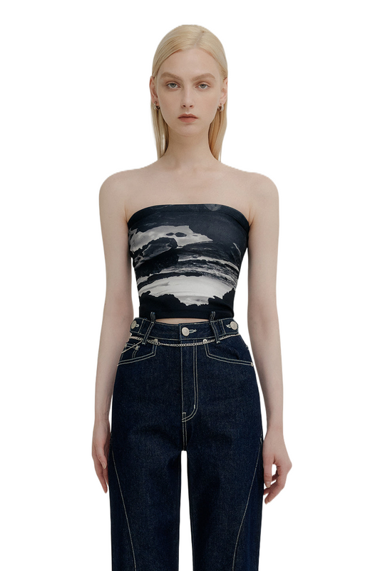 YUSE Printed Tube Top - Dark Seaside