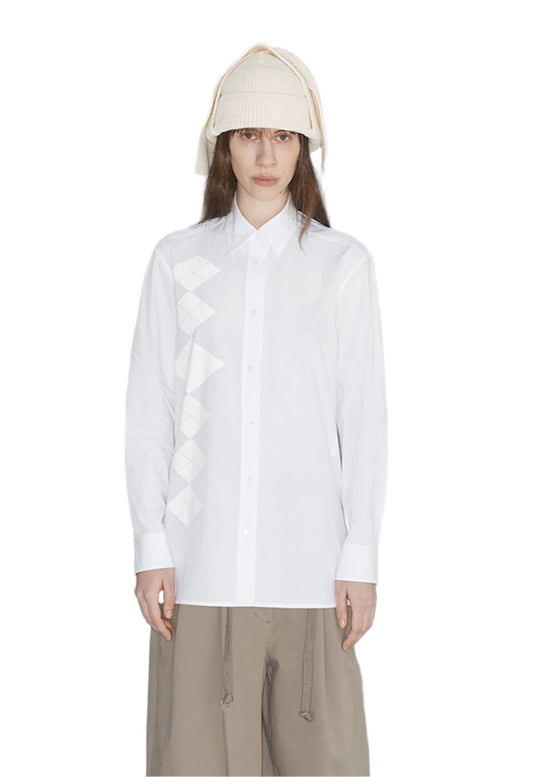 OPEN YY Argyle Button Down Shirt White