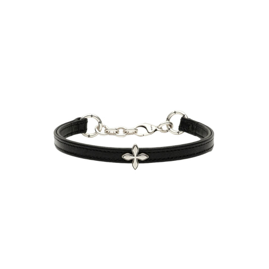 SMFK COMPASS RIVET Cross Badge Leather Choker in Black