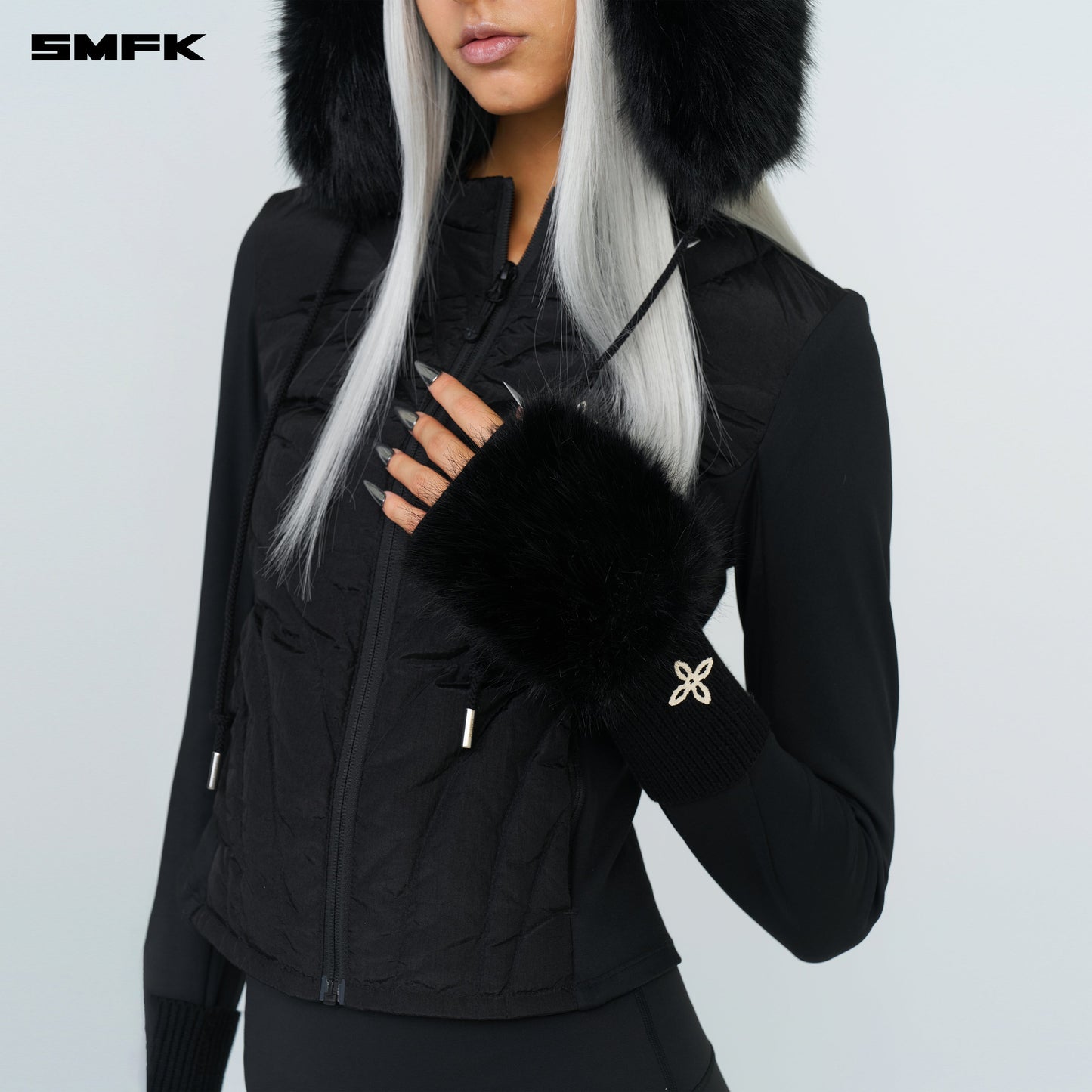 SMFK Compass Snowman Furry Gloves In Black