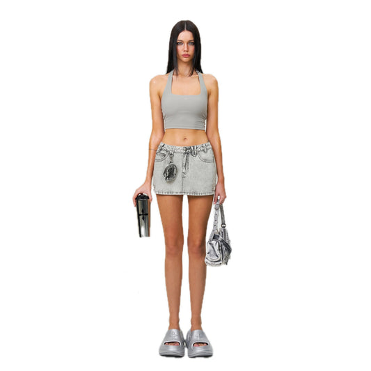 SMFK Compass Wild Tarpan Denim Mini Skirt Gray