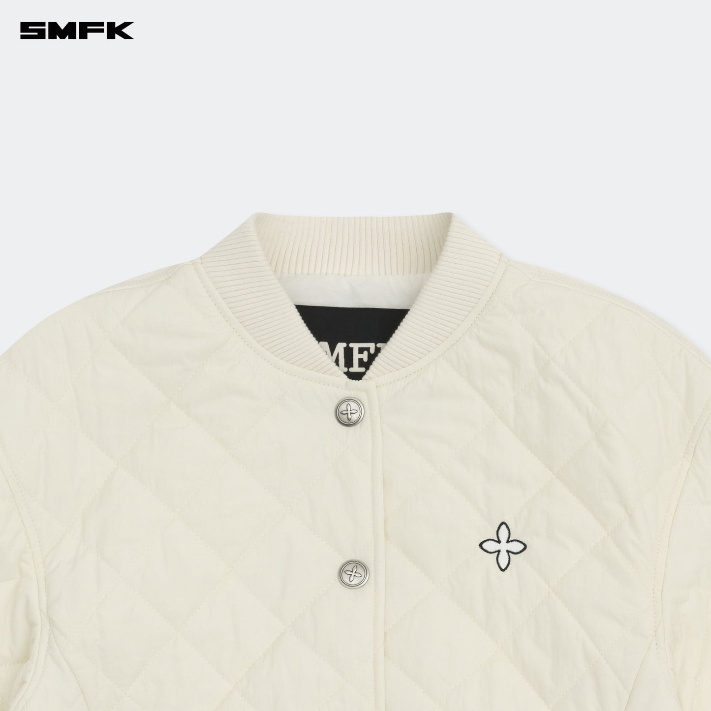 SMFK Compass Winter Badge Baseball Jacket In Cream