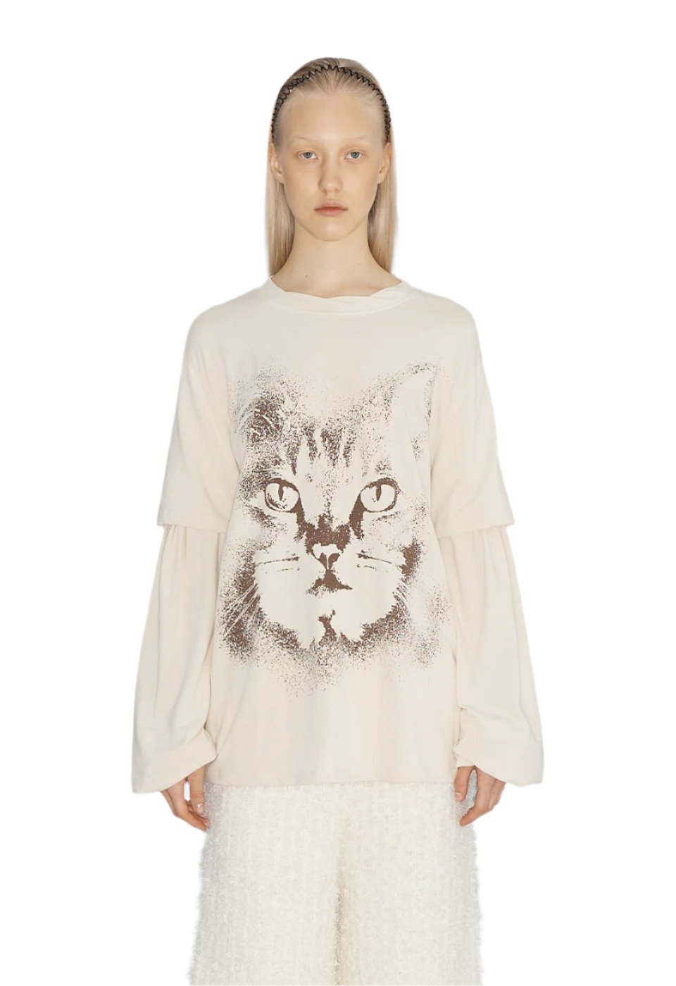 OPEN YY Layered Cat T-shirt Cream