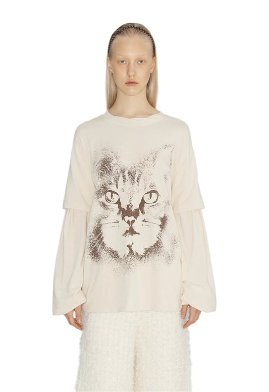 OPEN YY Layered Cat T-shirt Cream