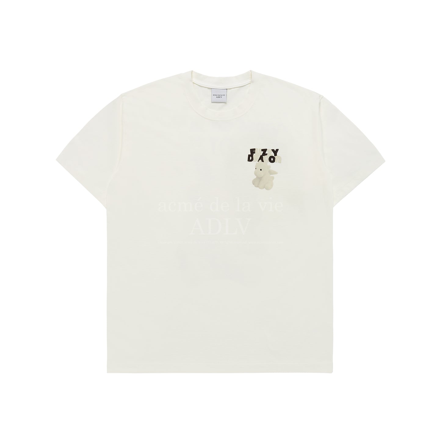 ADLV Fuzzy Font Dragon Short Sleeve T-shirt Cream