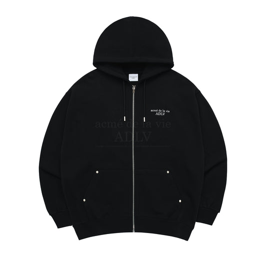 ADLV Basic Logo Needlework Hoodie Zip Up Black