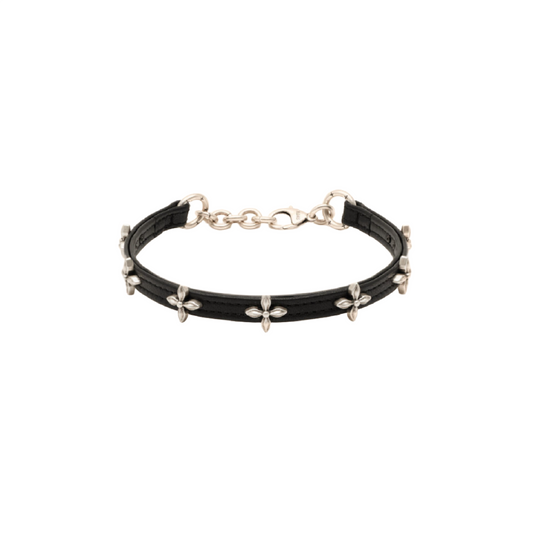 SMFK Compass Black Garden Leather Choker Black Silver