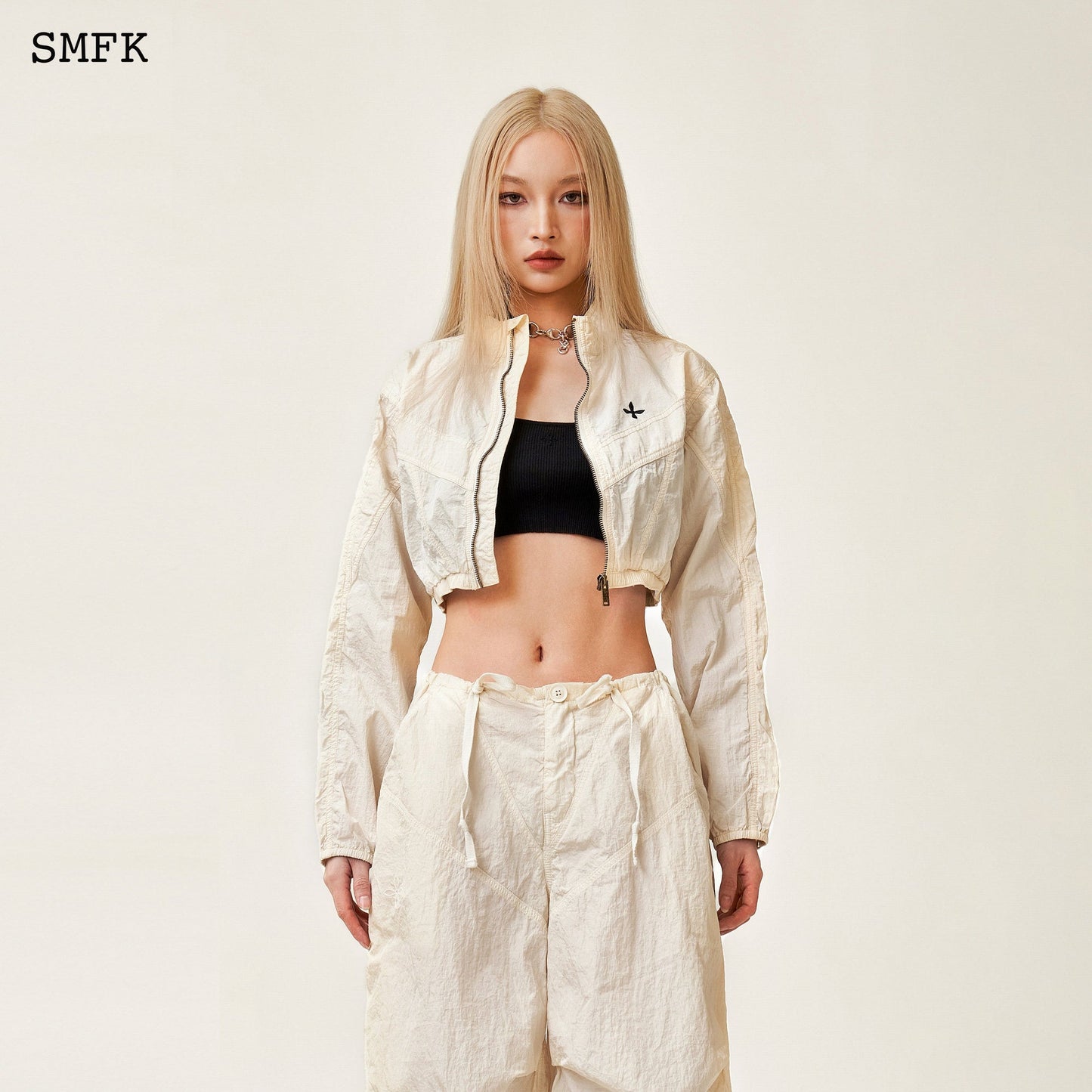 SMFK WildWorld Parachute Wide-Leg Pants In White