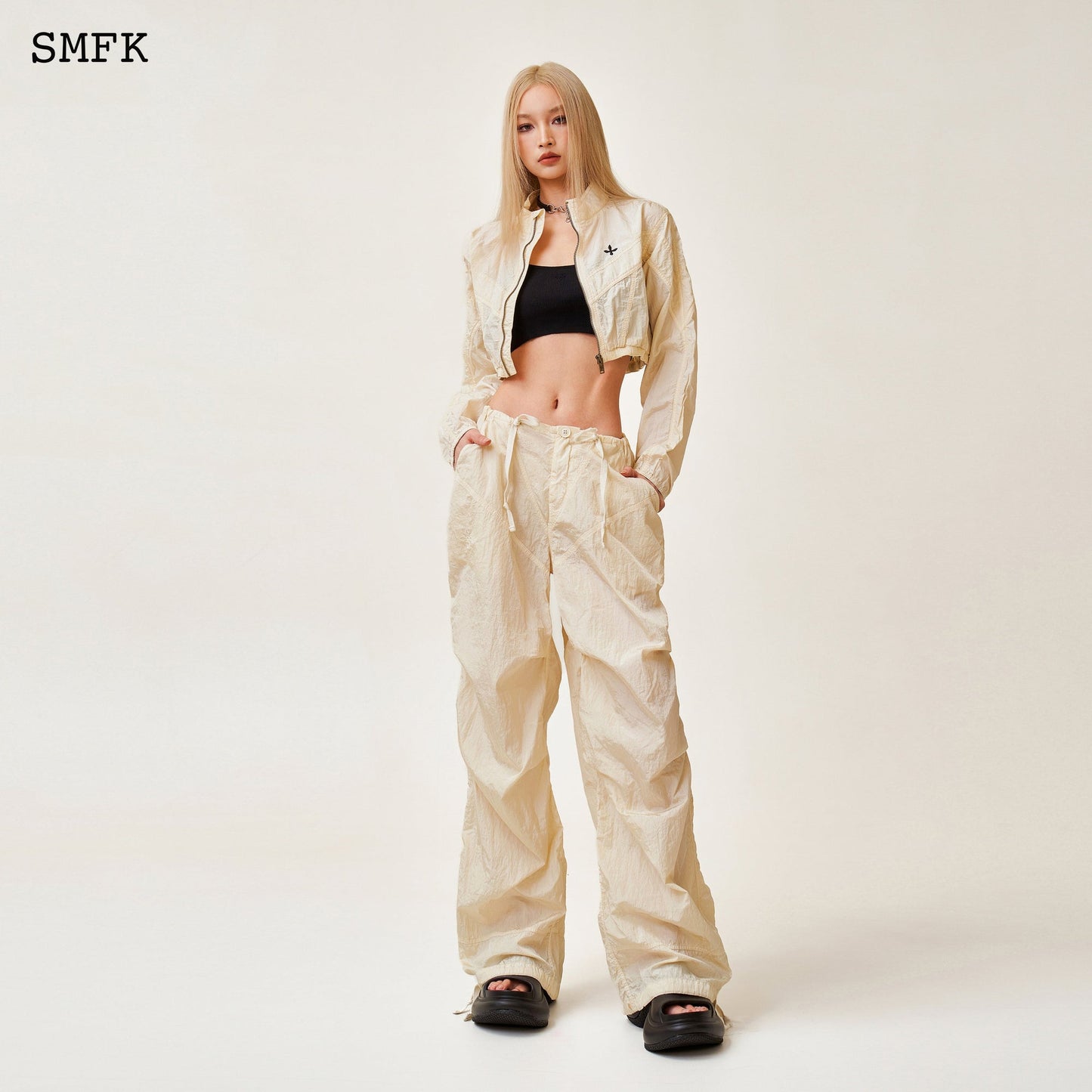 SMFK WildWorld Parachute Wide-Leg Pants In White