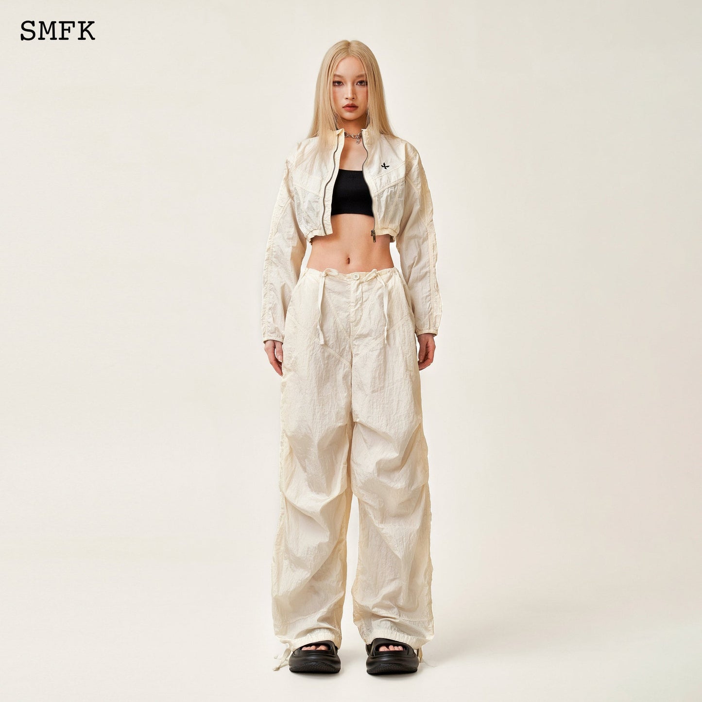 SMFK WildWorld Parachute Wide-Leg Pants In White