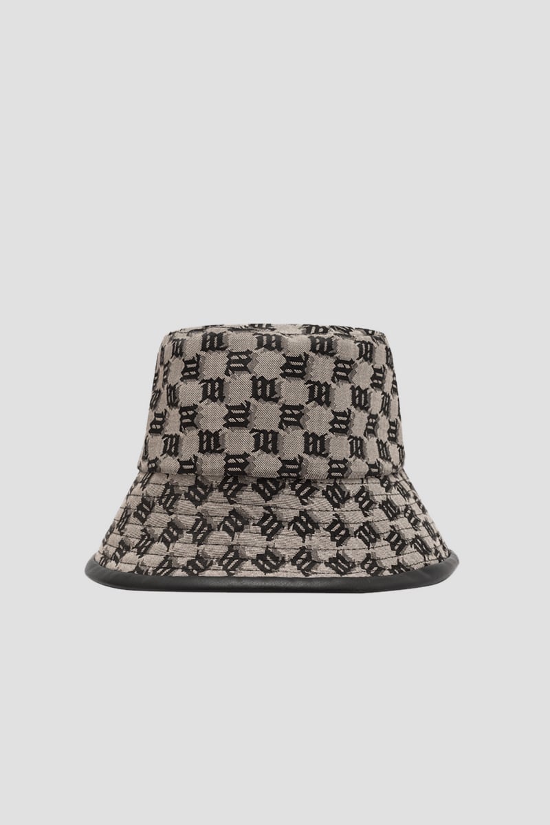 MISBHV Leather-Trimmed Monogram Bucket Hat Beige